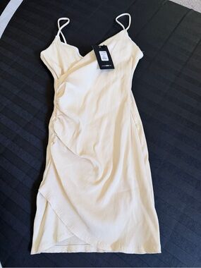 Fashion Nova Cream Ribbed Midi Slip Dress
